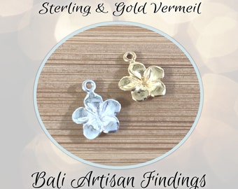 CLOSING SHOP Bali 24kt Vermeil Plumeria Flower Charm, 9mm wide by 10.7mm high (including loop)