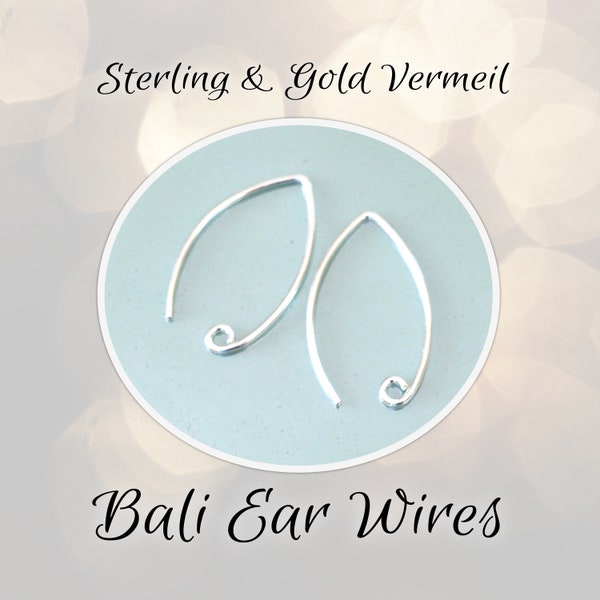 CLOSING SHOP Bali Elven-style Ear Wires, Sterling or Gold Vermeil, 23mm x 13.5mm, 19 gauge, sold by the pair