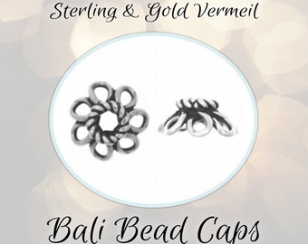 EXTRA 10% OFF Bali Daisy Bead Caps in Bright Sterling or Gold Vermeil, 3.5mm x 7.7mm, 1.5mm hole, Choose a Quantity