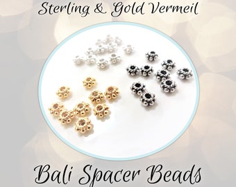 CLOSING SHOP 10 beads, Bali Rondelle Spacer Beads in Sterling or Gold Vermeil, 2.5mm x 4mm (0.8mm hole), artisan-made