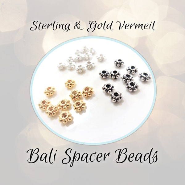 CLOSING SHOP 10 beads, Bali Rondelle Spacer Beads in Sterling or Gold Vermeil, 2.5mm x 4mm (0.8mm hole), artisan-made