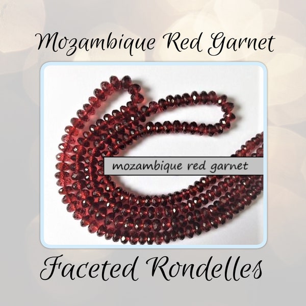 EXTRA 10% OFF AA+ Mozambique Red Garnet Faceted Rondelles, deep crimson red