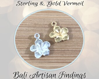 CLOSING SHOP Bali Sterling Silver Plumeria Flower Charms, 9mm wide x 10.7mm high (including loop)