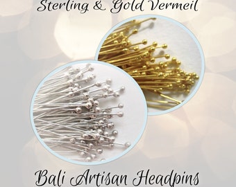 CLOSING SHOP 26 gauge Bali Ball Headpins Sterling Silver, 30mm long, handmade findings - Choose a Quantity