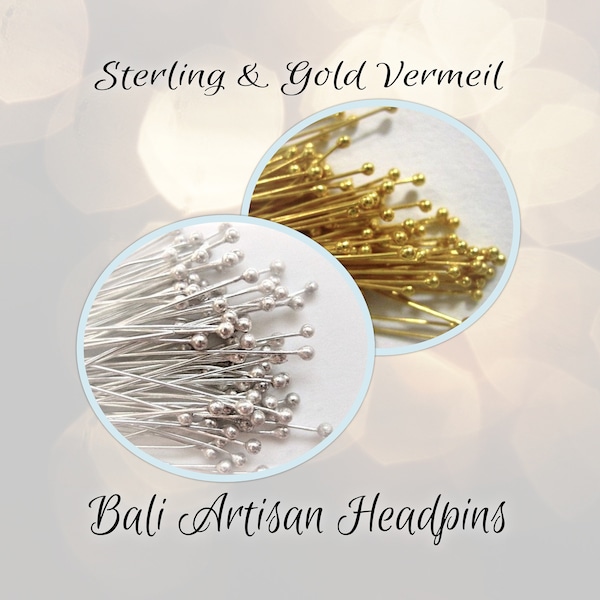 CLOSING SHOP 26 gauge Bali Ball Headpins Sterling Silver, 30mm long, handmade findings - Choose a Quantity