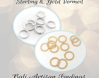 CLOSING SHOP 8mm Bali Twisted Jump Ring Connector Links Sterling or Gold Vermeil, 18 gauge thick, Set of 10 pieces