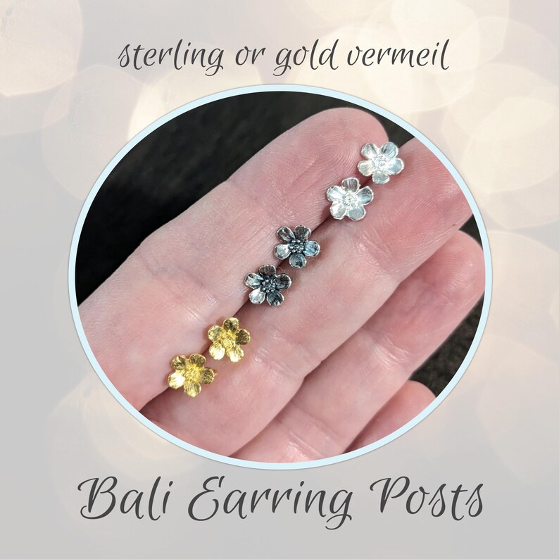 15 off EVERYTHING Bali Flower Earring Posts, 7mm Flowers, 2 Pieces