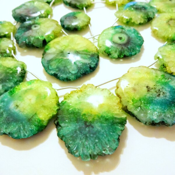 LEMON LIME Yellow & Green Solar Quartz Slice Beads, earring pair, earrings, pendant, unique, ooak, jewelry beading supplies, drusy druzy