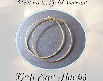 CLOSING SHOP Creole Hoop Earrings, 15mm or 35mm diameter, Bali Gold Vermeil, 21 gauge, Artisan-made - Choose a Quantity