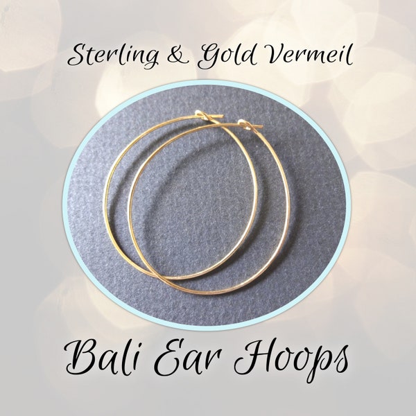 CLOSING SHOP Creole Hoop Earrings, 15mm or 35mm diameter, Bali Gold Vermeil, 21 gauge, Artisan-made - Choose a Quantity