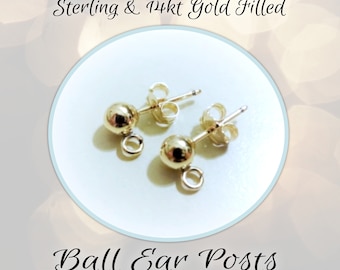 CLOSING SHOP Ball Post Earrings 14kt Gold Filled, 4mm ball, backs included, open loop for attaching dangles