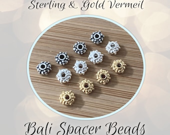 CLOSING SHOP Set of 2 Bali Rondelle Spacer Beads in Bright or Oxidized Sterling Silver or Gold Vermeil, 3mm x 5mm (1.5mm hole)