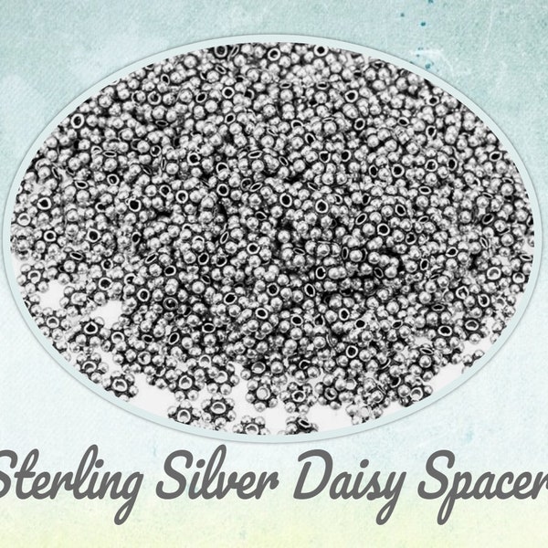 Extra 5% off! Daisy Spacer Beads Oxidized Sterling Silver, 4mm diameter, Bali-style jewelry supplies - Choose a Quantity