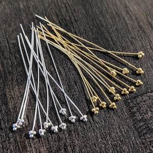 Labor Day SALE! 10 pieces, Bali 4-ball Headpins Sterling or Gold Vermeil, 24 gauge, 50mm long, 3mm head