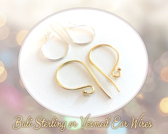 CLOSING SHOP Bali Ball Ear Wires Gold Vermeil, 23mm x 12mm, 20 gauge, sold by the pair