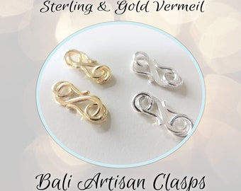 CLOSING SHOP Bali S-Hook Clasp Sterling or Gold Vermeil, 13mm long - set of 2 clasps