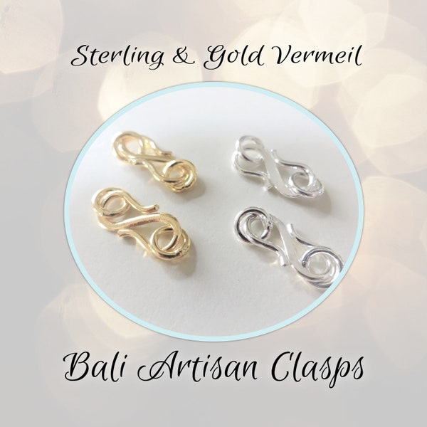 CLOSING SHOP Bali S-Hook Clasp Sterling or Gold Vermeil, 13mm long - set of 2 clasps