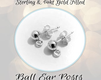 CLOSING SHOP Ball Post Earrings Sterling Silver, 4mm ball, backs included, open loop for attaching dangles - Choose a Quantity