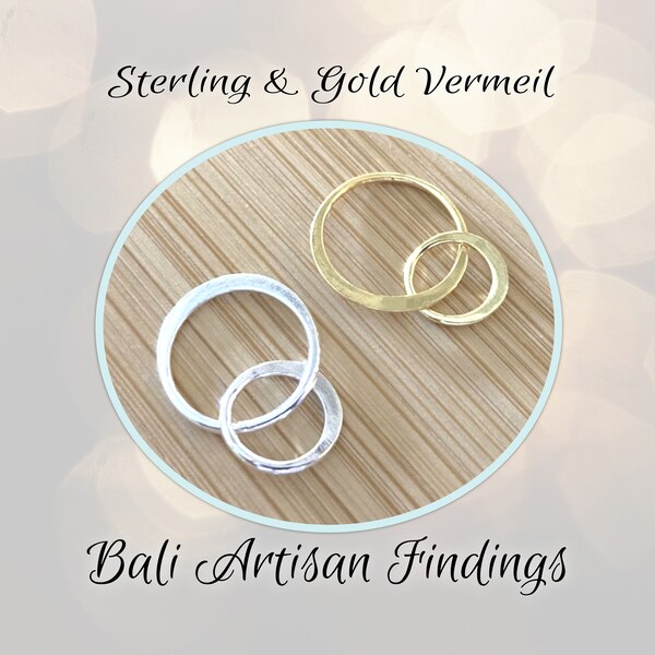 CLOSING SHOP Bali Hammered Double Circle Links, Chandeliers, 13mm ring + 8mm ring, 20mm total length, one pair (2 pieces)