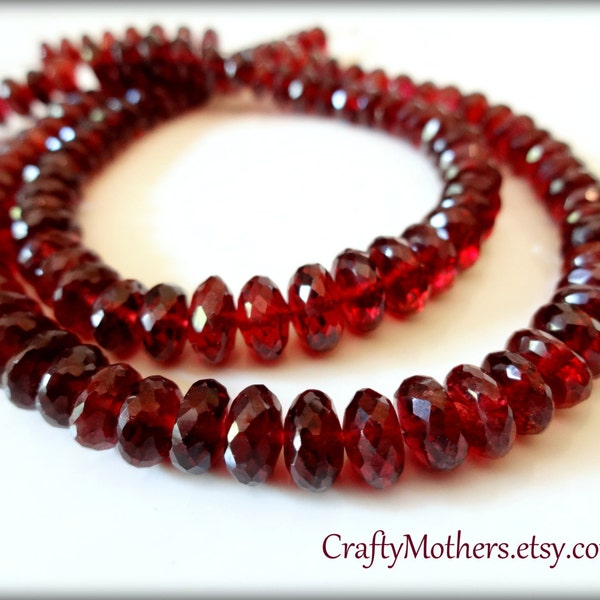 27% SALE! (Code: 27OFF20) MOZAMBIQUE Red Garnet Faceted Rondelles, 6.1-6.5mm diameter, 2" strand, crimson, natural gemstone