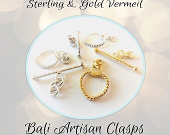 CLOSING SHOP Bali Heart Toggle Clasp Sterling or Gold Vermeil, 16mm x 12mm ring with 23mm bar