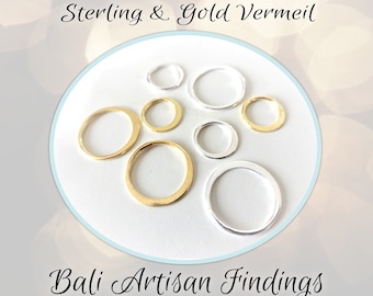CLOSING SHOP Bali Hammered Circle Links, Sterling or 24kt Gold Vermeil, 8mm or 12mm diameter, Choose a Quantity