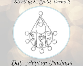 EXTRA 10% OFF Bali Ornate Teardrop Chandelier, Sterling Silver or Gold Vermeil, 23mm x 29mm, one pair (2 pieces) handmade jewelry findings