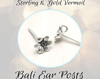 CLOSING SHOP Bali Star Flower Earring Posts, 6mm flowers, (2 pieces), Sterling or Gold Vermeil, backings included