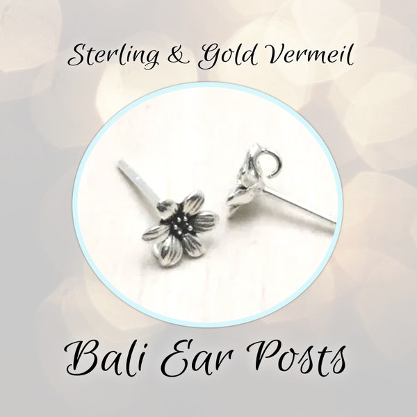 CLOSING SHOP Bali Star Flower Earring Posts, 6mm flowers, (2 pieces), Sterling or Gold Vermeil, backings included