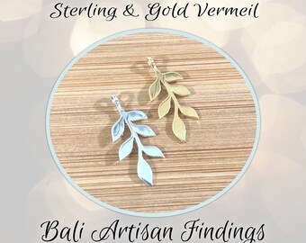 CLOSING SHOP Multi Leaf Charm in Sterling or Gold Vermeil, 24mm long (including loop) x 10mm