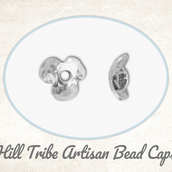 EXTRA 10% OFF Hill Tribe 3-petal Bead Caps, Fine Silver, Hammered Textured, 9.5mm wide x 4mm tall, set of 2 handmade caps