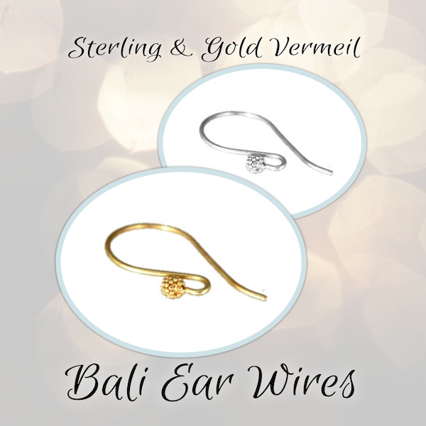 CLOSING SHOP Bali Granulated Ball Ear Wires in Gold Vermeil, 23mm x 12mm, 21 gauge, sold by the pair