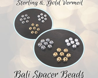 EXTRA 10% OFF TEN Bali Barrel Spacer Beads in Bright or Oxidized Sterling Silver or Gold Vermeil, 3.4mm x 5mm (1mm hole)