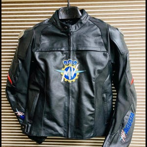 Mv Agusta Motorbike Racing Leather Jacket-Cowhide Leather And Certified Protectors-Free Shipping