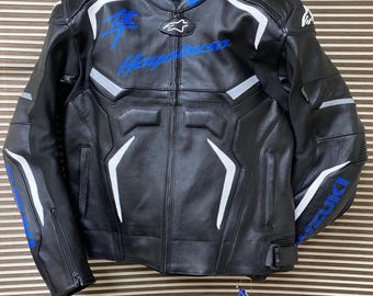 Suzuki Hayabusa Motorbike Racing Leather Jacket-Cowhide Leather And Certified Protectors-Free Shipping