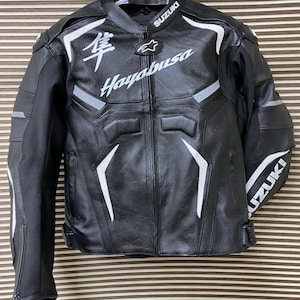 Suzuki Hayabusa Motorbike Racing Leather Jacket-Cowhide Leather And Certified Protectors-Free Shipping