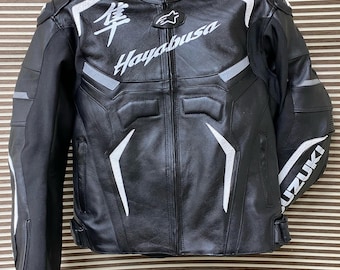 Suzuki Hayabusa Motorbike Racing Leather Jacket-Cowhide Leather And Certified Protectors-Free Shipping