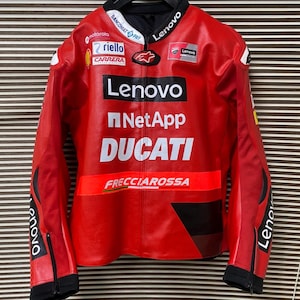 Ducati Motorbike Racing Leather Jacket-Cowhide Leather And Certified Protectors-Free Shipping
