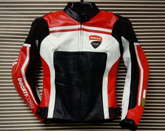 Ducati Corse Motorbike Racing Leather Jacket-Cowhide Leather And Certified Protectors-Free Shipping