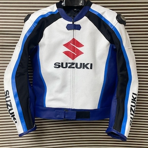 Suzuki  Motorbike Racing Leather Jacket-Cowhide Leather And Certified Protectors-Free Shipping
