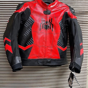 Red Spidy Racing Motorbike Racing Leather Jacket-Cowhide Leather And Certified Protectors-Free Shipping