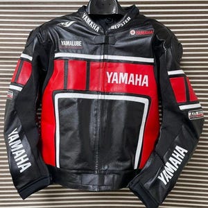 Yamaha Black and Red Motorbike Racing Leather Jacket-Cowhide Leather And Certified Protectors-Free Shipping