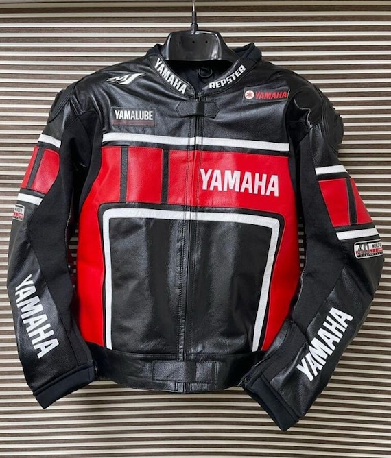 YAMAHA レーシング本革 レザージャケット ヤマハレーシングレザージャケット：ブラック＆レッド牛革、CE保護