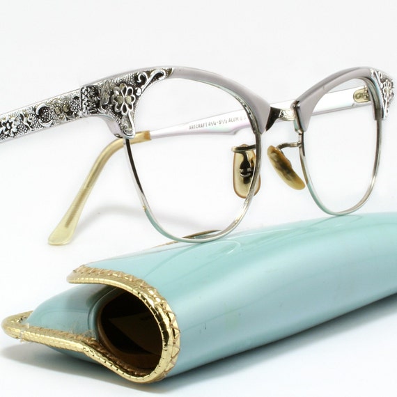 Silver Filigree Cat Eye Glasses by Art Craft With Case Etsy