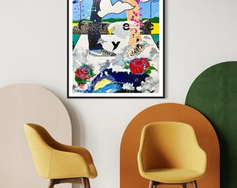 Printable art digital download, wall print colorful artwork painting