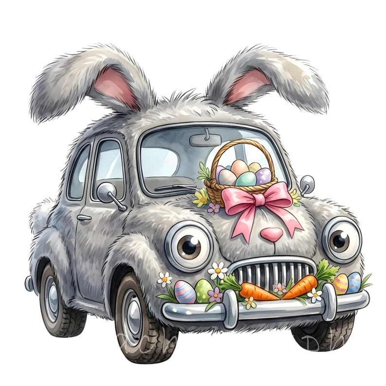 Gulf Rabbit Car Drawing Whimsical Rabbit Cars Clipart Bundle – Easter Bunny Graphics (digital ...
