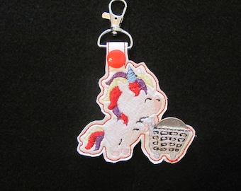 Quarter Keeper key chain, Unicorn keychain,  quarter holder, embroidered key fob, Aldi quarter keeper Unicorn Quarter Keeper