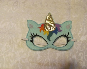 Rainbow Unicorn Mint Green Party Masks- Unicorn Photo Prop - Felt Mask - Birthday Present - Pretend Play - Dress Up Mask - Unicorn Gift