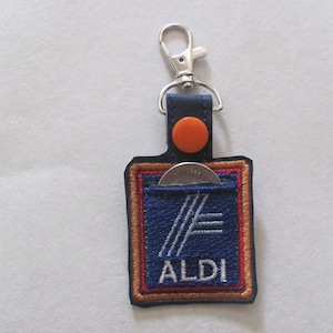 Quarter Keeper key chain, Square Quarter Holder keychain, Square Aldi quarter holder, embroidered key fob, Aldi quarter keeper, image 2