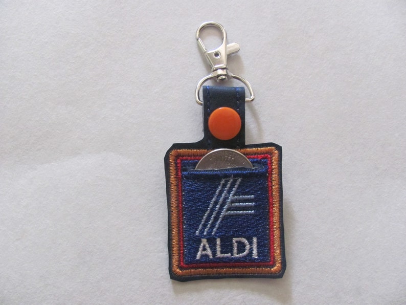 Quarter Keeper key chain, Square Quarter Holder keychain, Square Aldi quarter holder, embroidered key fob, Aldi quarter keeper, image 2